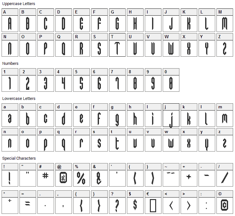 Swedie Cruel Font Character Map