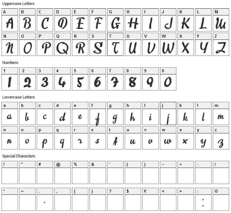 Sweet About Font Character Map