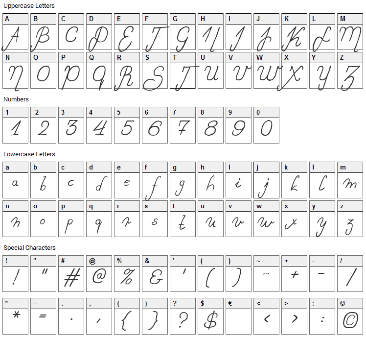 Sweet Lady Font Character Map