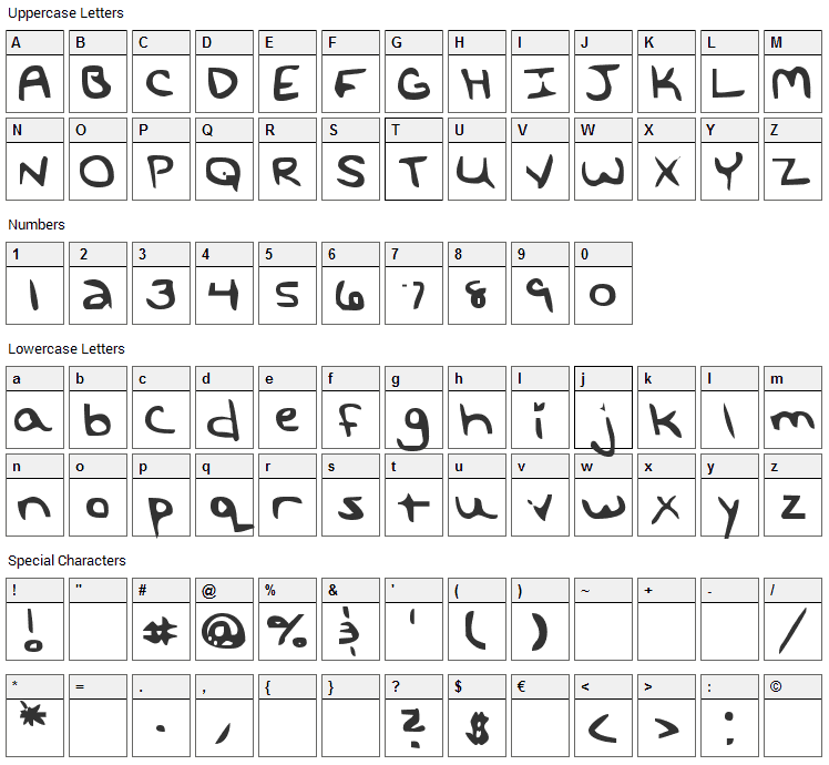 Sweet Oblivion Font Character Map