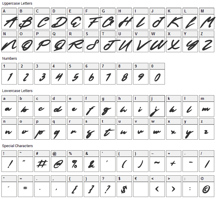 Sweet Stranger Font Character Map