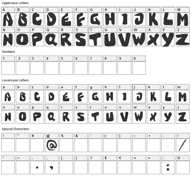 Sweet Torture cracked brain Font Character Map