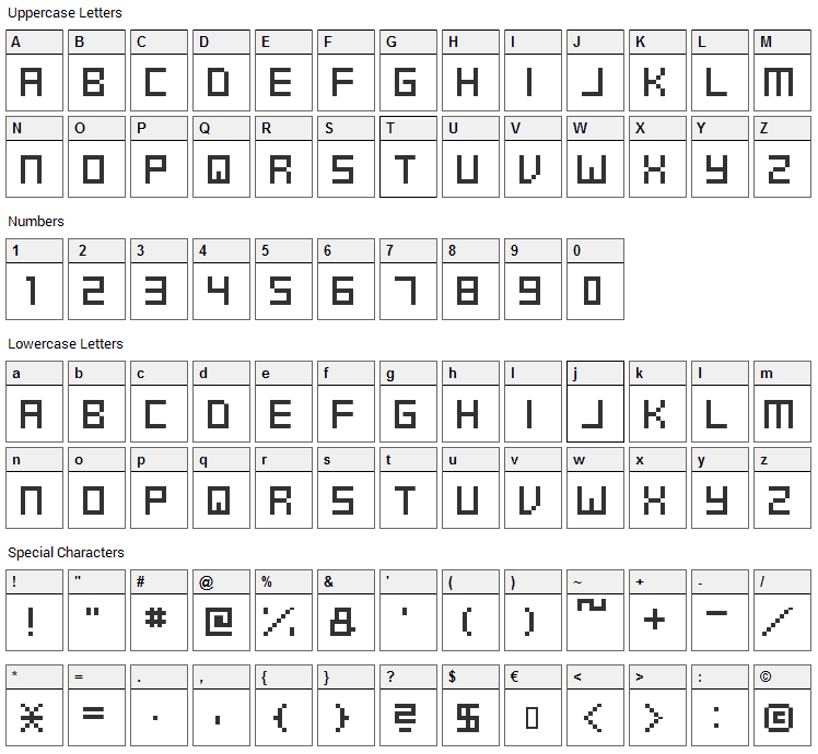 Swft Font Character Map