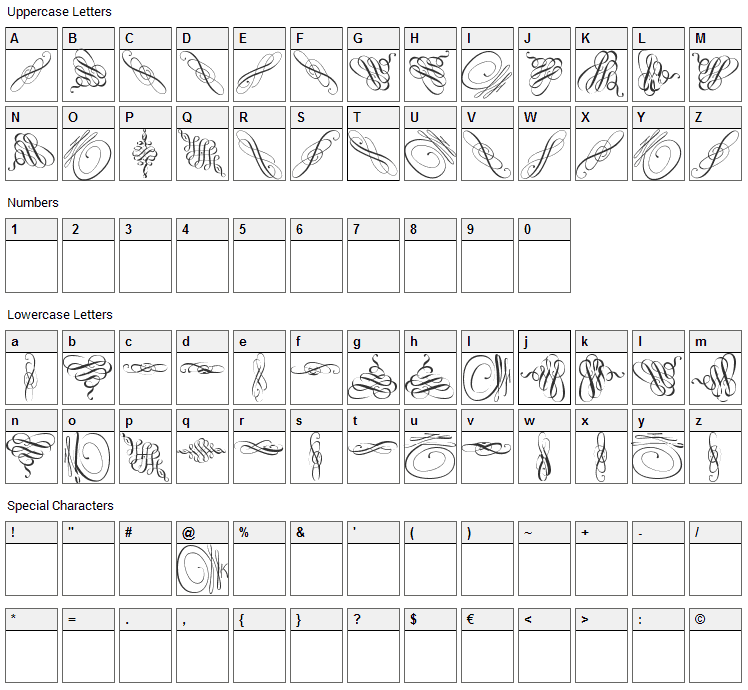 Swinging Font Character Map