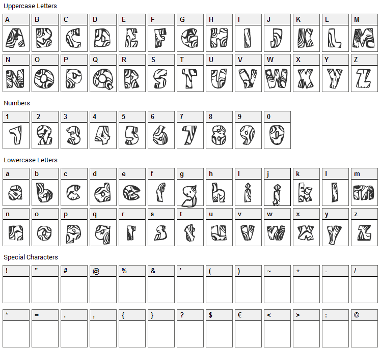 Swirled Font Character Map