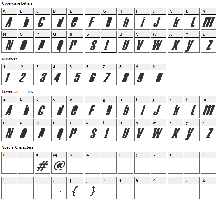 Swis AntiNormal Font Character Map