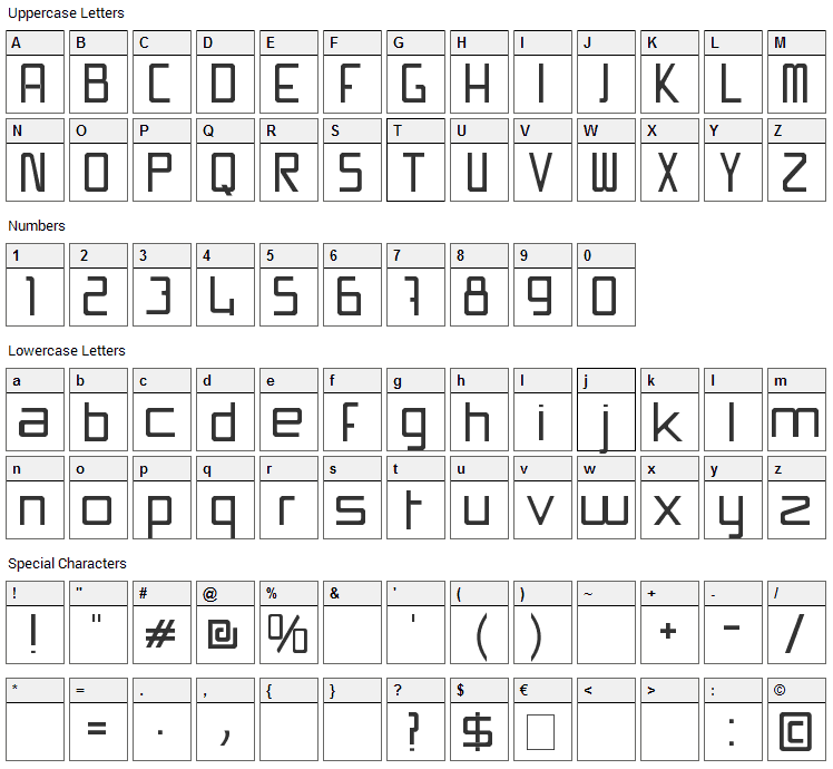 Swissmade Font Character Map