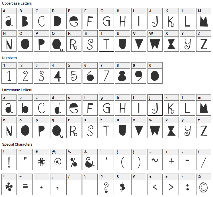 Sybil Green Font Character Map