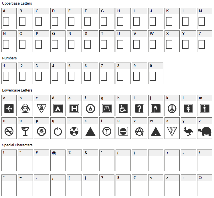 Symbolix Font Character Map