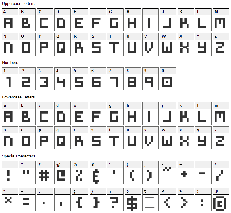 Symtext Font Character Map