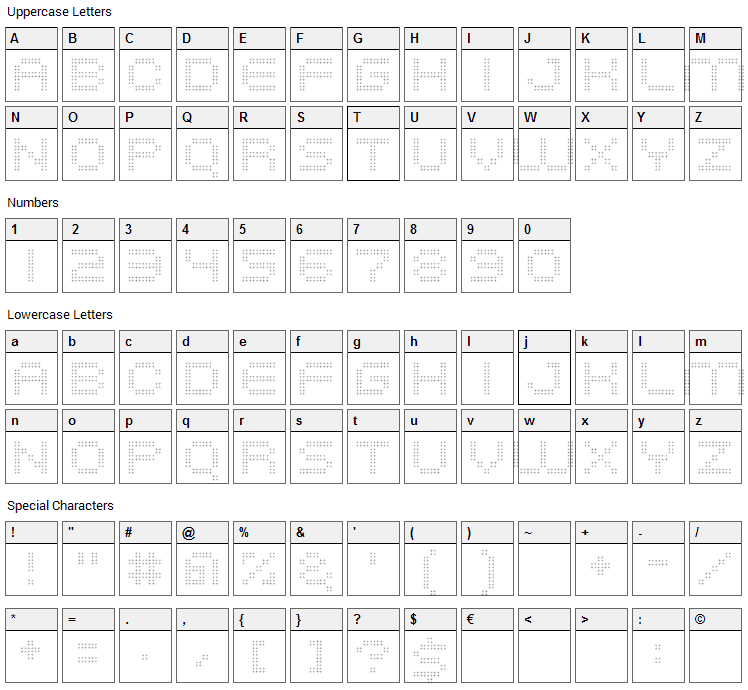 System Hatch Font Character Map