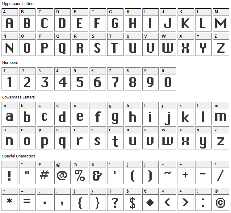 Systematic J Font Character Map