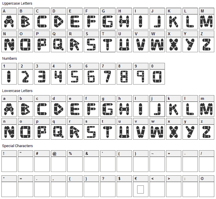 Tabla Font Character Map