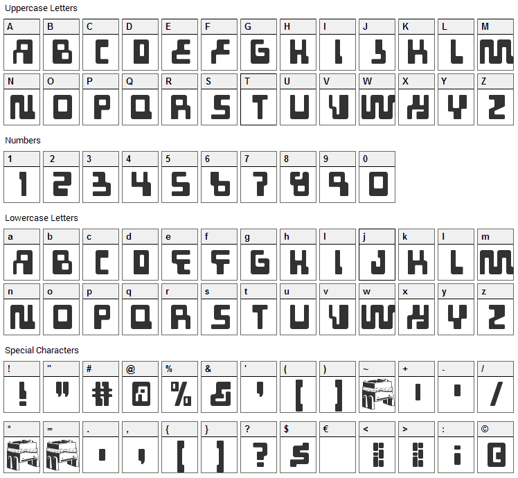 Tabletron Font Character Map