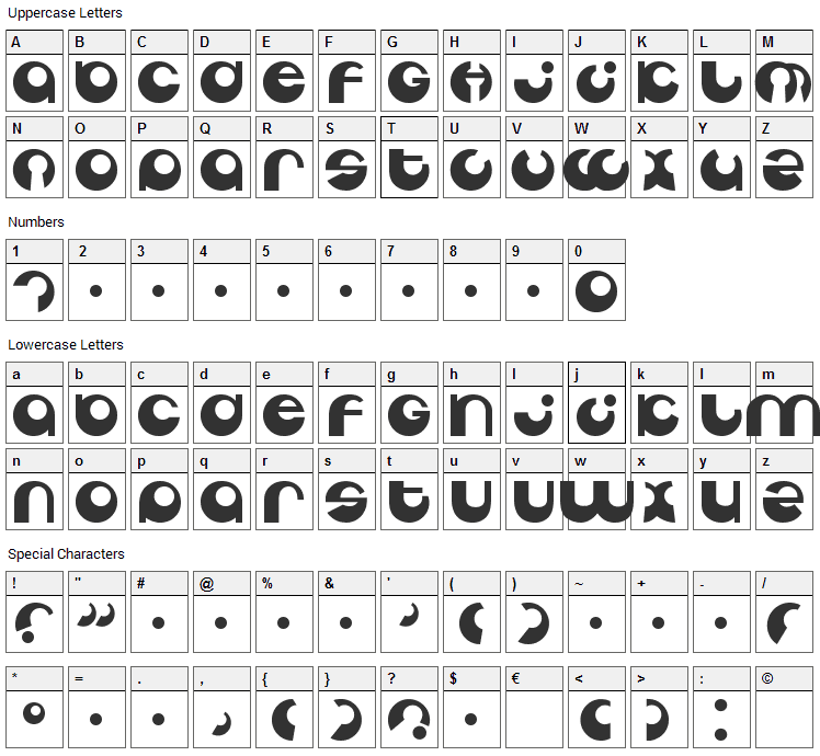 Tabun Font Character Map