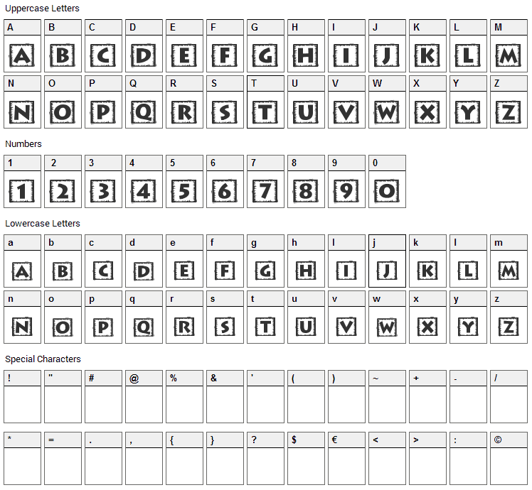 Taco Box Font Character Map