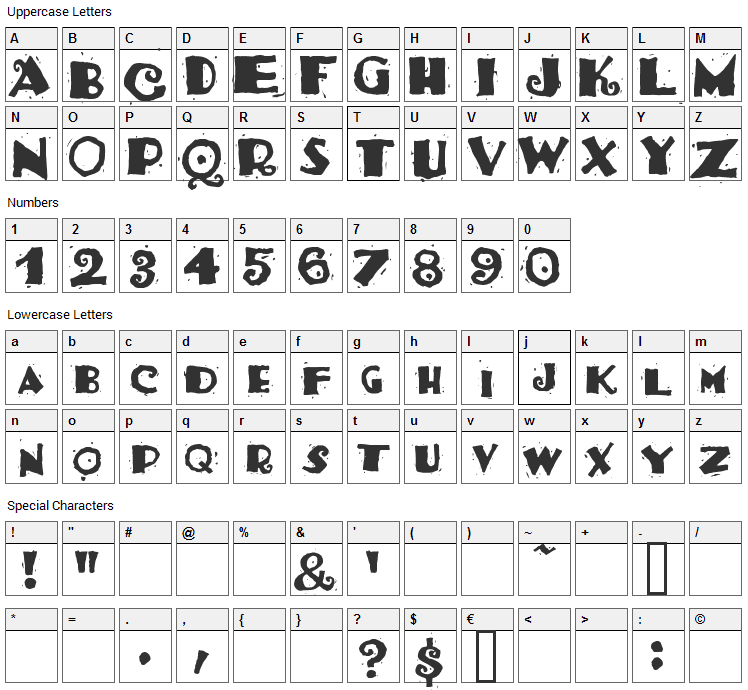 Taco Salad Font Character Map