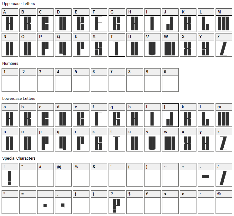 Tagmarker Font Character Map