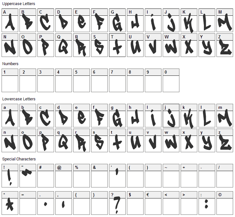 Tagster Font Character Map