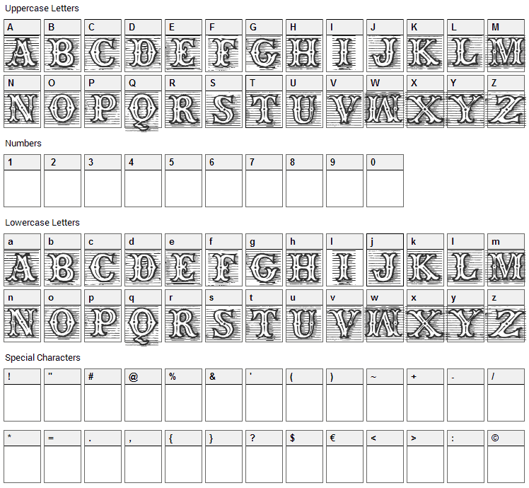 TagWood Font Character Map