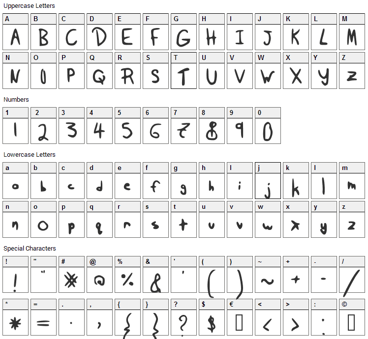 Taira K.s Messynezz Font Character Map