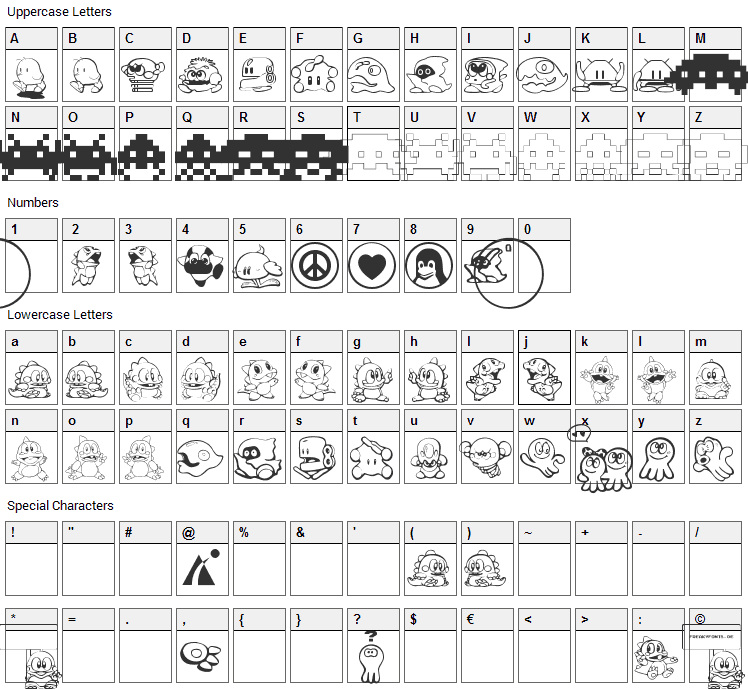 Taito All Stars Font Character Map