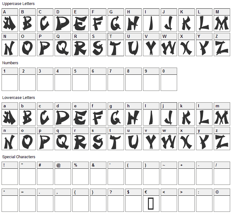 Takeout Font Character Map