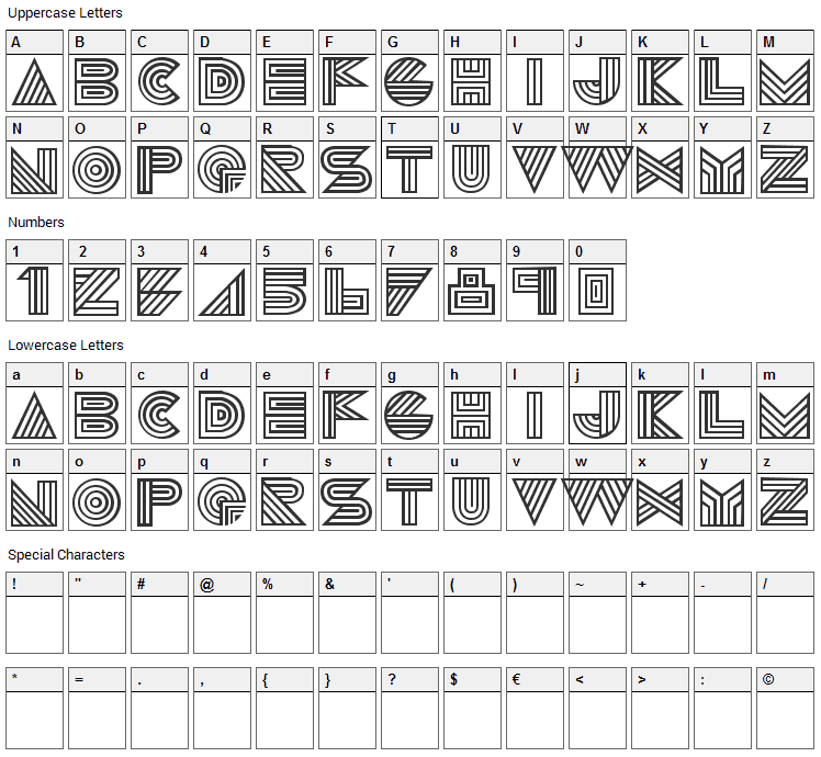 Talie Font Character Map