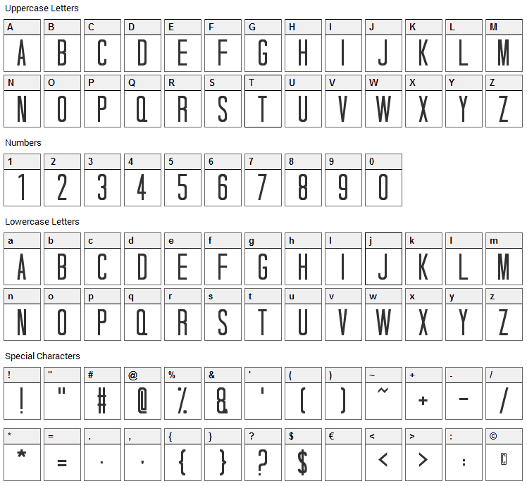 Tall Dark And Handsome Font Character Map