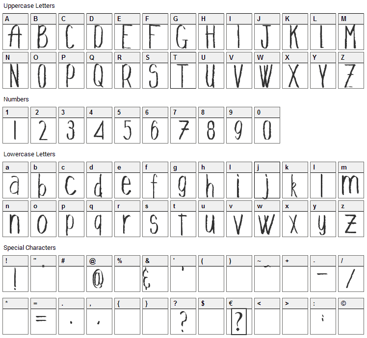 Tall Drink Font Character Map