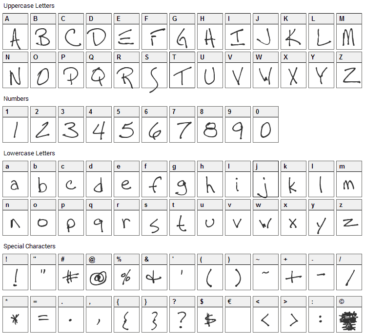 Tall Paul Font Character Map