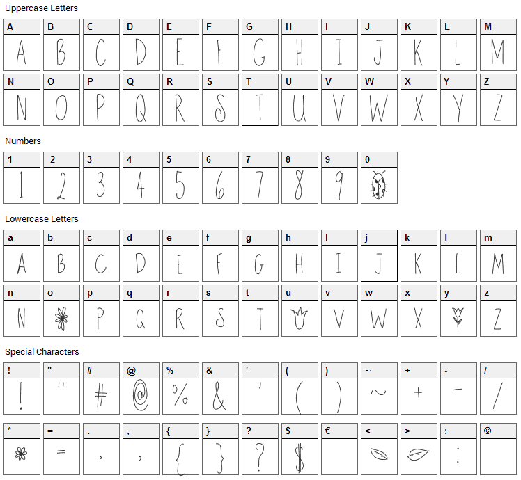 Tall Tulips Font Character Map