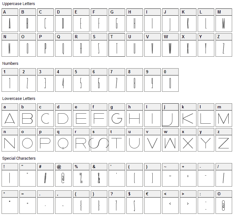 Taller Evolution Font Character Map