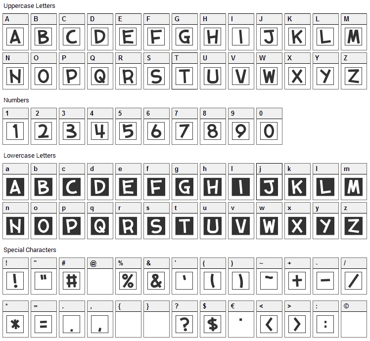 Tama Cube Font Character Map