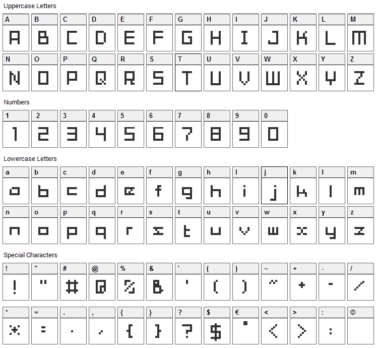 Tama Mini01 Font Character Map