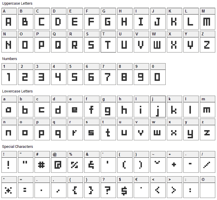 Tama Mini02 Font Character Map