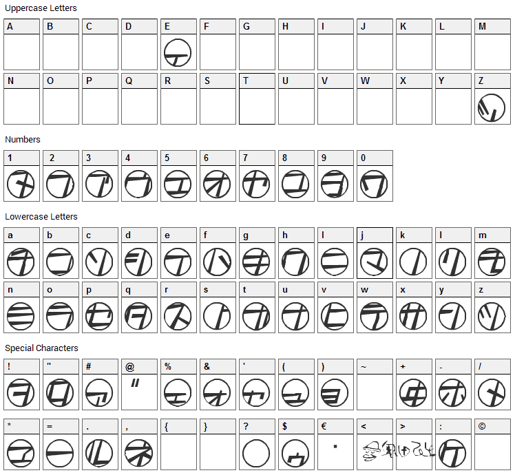 Tamio QN6 Font Character Map