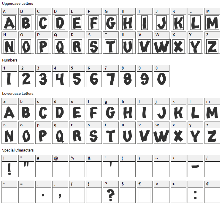 Tango Font Character Map