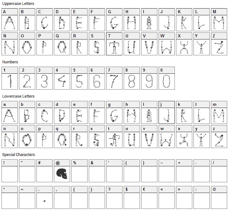 Tango Macabre Font Character Map