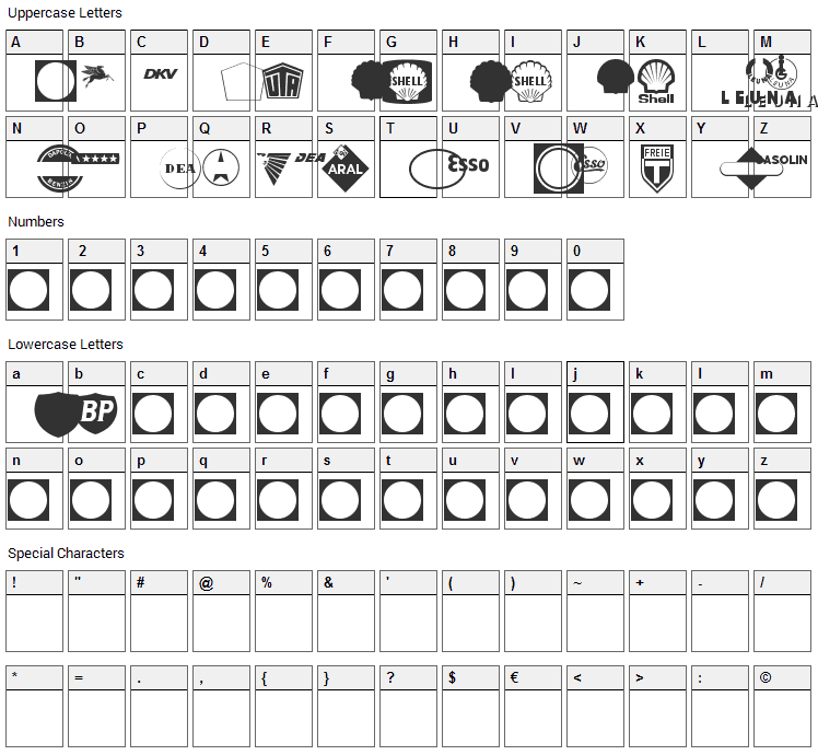 Tank Font Character Map