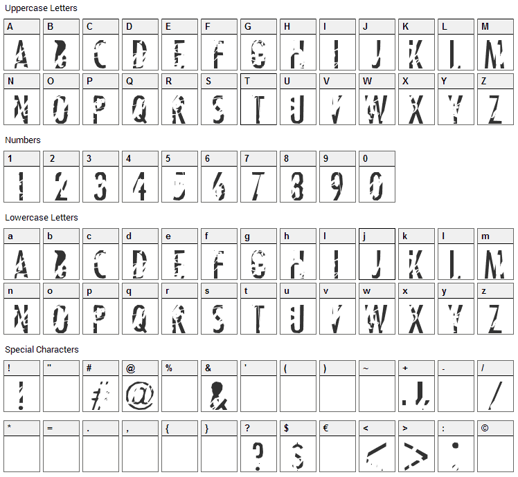 Tanline Font Character Map