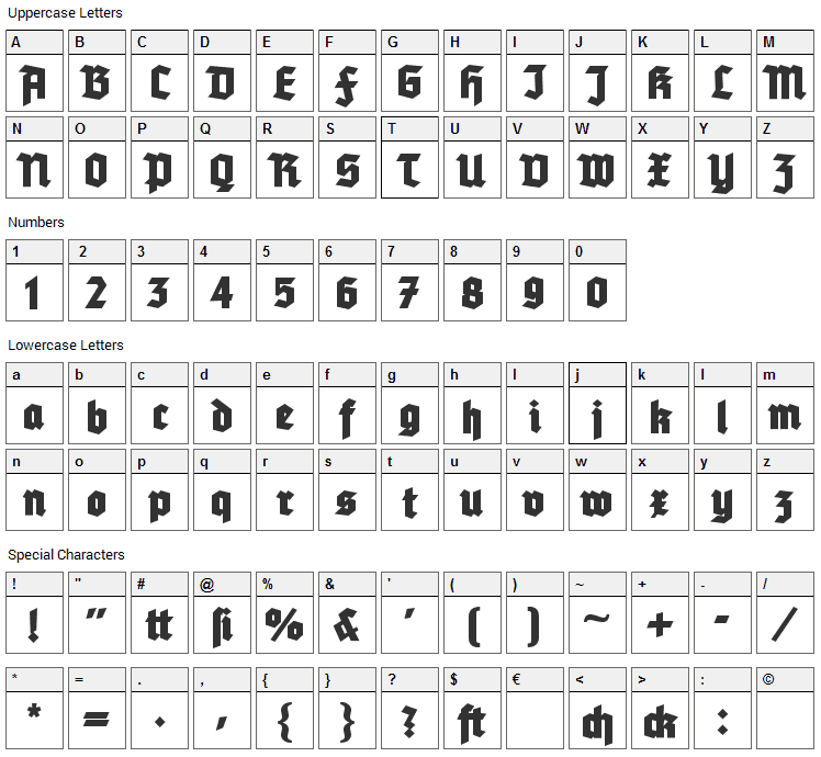 Tannenberg Fett Font Character Map