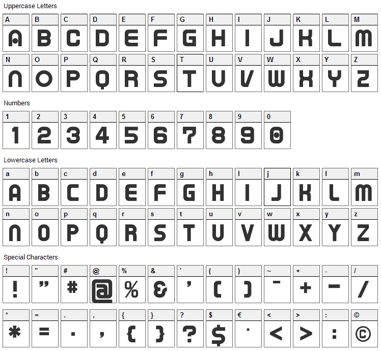 Tapeman Font Character Map