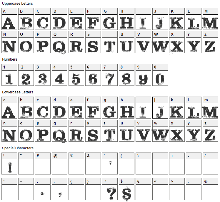 Tarantino Font Character Map