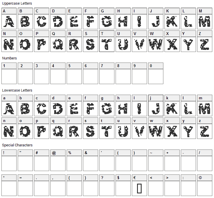 Target Practice Font Character Map