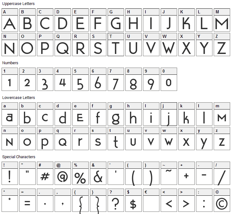 Tarpon Motel Font Character Map