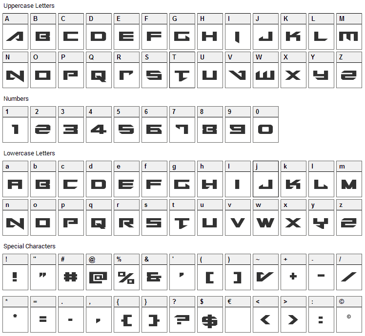 Tarrget Font Character Map
