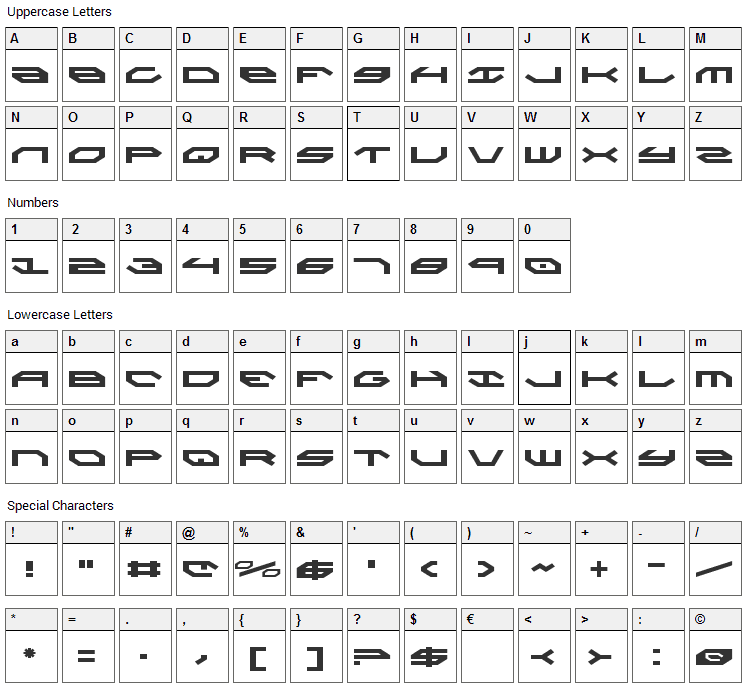 Taskforce Font Character Map