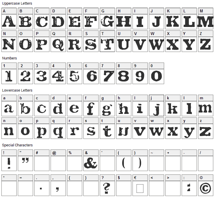 Tatu LA Font Character Map