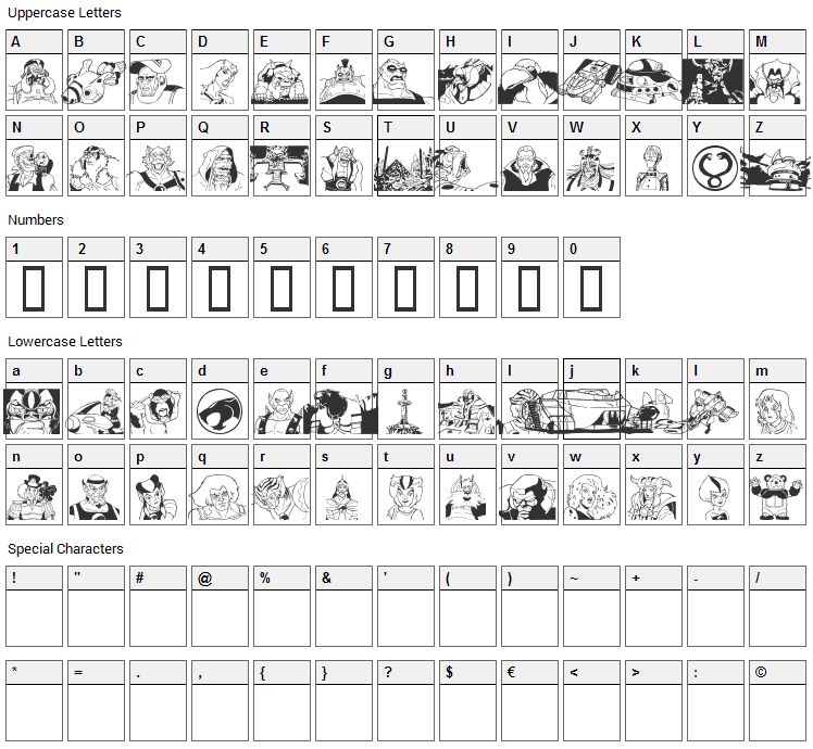 TcatsHo Font Character Map